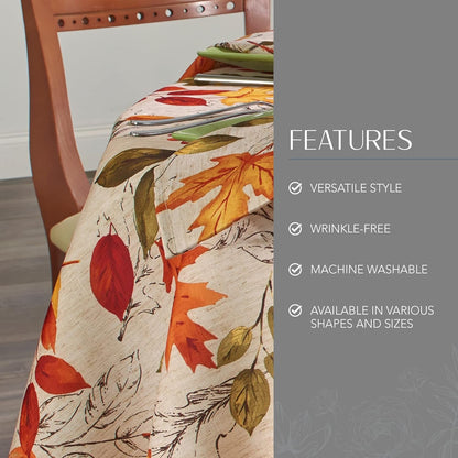 Autumn Leaves Fall Printed Tablecloth, Multicolor - 70" W X 70" L Round3