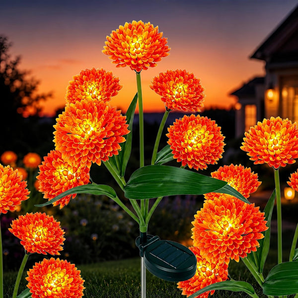 Solar Flower Lights Outdoor, 2 Pack 12 LED Solar Garden Lights, Orange Red Spherical Floral Decorative Lights for Fall, Halloween, Thanksgiving, Patio, Yard, Pathway and Lawn Decorations5