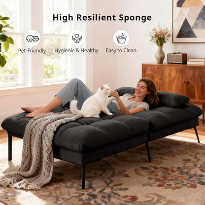 72″ Convertible Futon Sofa Bed, Adjustable Backrest, Black6