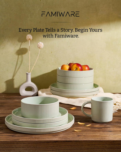 Ceramic Plates and Bowls Set, Dinnerware Sets, Ribbed Dishes for 48