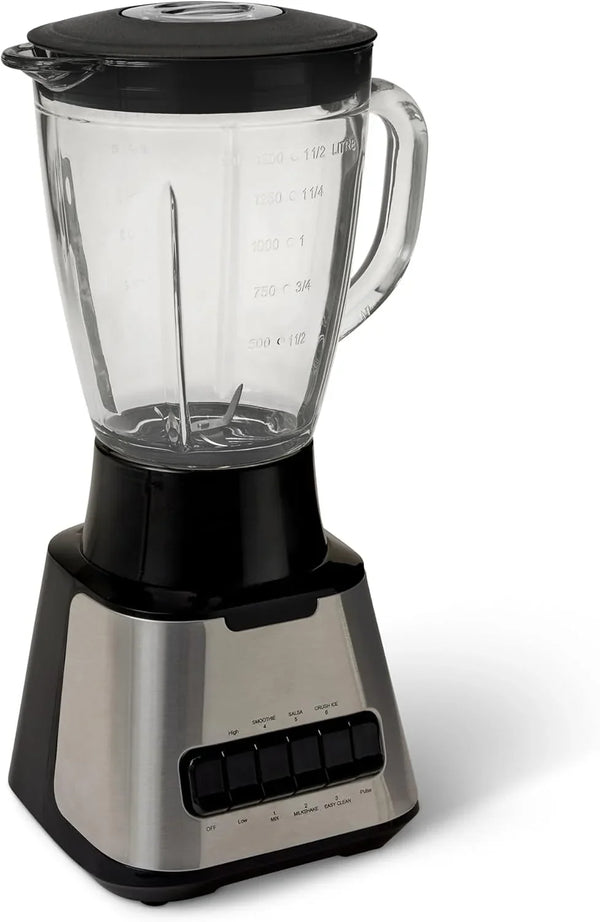 Powerful 700W Countertop Blender with 6-Cup (50 Fl. Oz) Glass Jar, 6 Pre-Programmed Functions, Ice Crush, Stainless Steel Blades, Black & Silver1