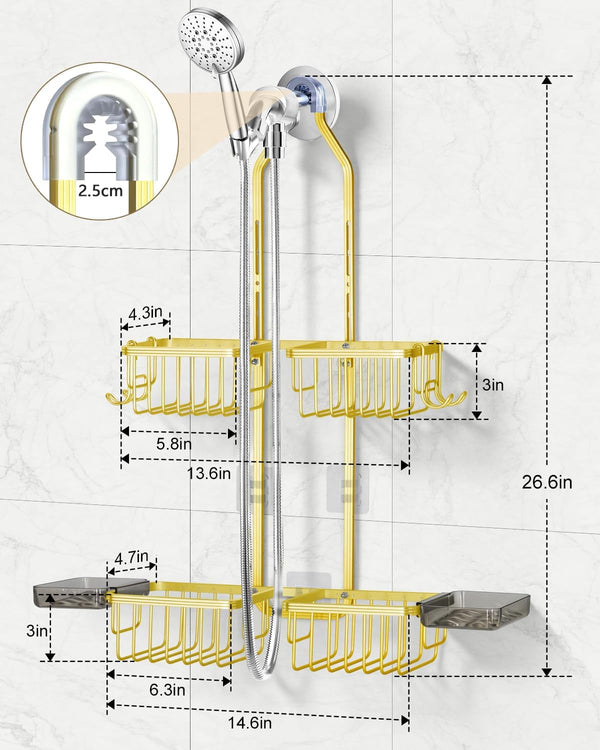 Adjustable Shower Caddy Hanging - Never Rust Shower Organizer Hanging, Aluminum Shower Racks for inside Shower - Bathroom Organizers and Storage with 2 Soap Holders and 2 Removable Hooks Gold7