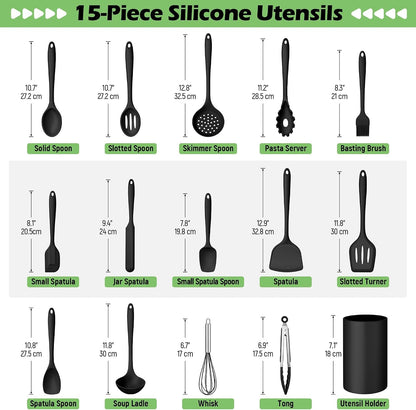 Silicone Cooking Utensil Set, 15Pcs Kitchen Utensils with Holder2