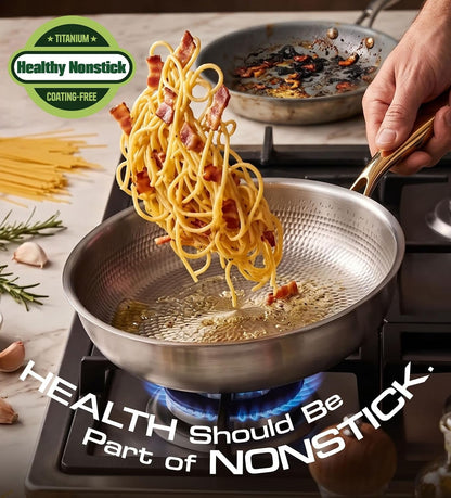 Titanium Pans for Cooking, 12″ Pure Titanium Non Stick Frying Pans with Lid | Coating-Free Healthy Nonstick Cookware, PFAS/PTFE Free, Non Toxic Skillet, Induction & Oven Safe up to 750℉, Dishwasher Safe6