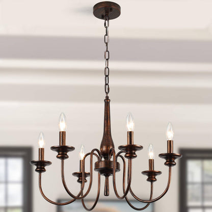 24" Farmhouse Chandelier, Oil-Rubbed Bronze Faux Wood Grain Metal Finish1