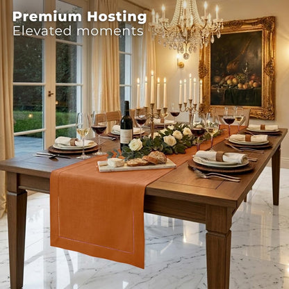 Signature Linen™ by D'Moksha, Rust Table Runner 90 Inches Long, 100% Pure Linen, Hemstitch, 14 X 90 Inch Table Runner for Dresser, Dining- Fall, Weddings, Outdoor Hosting3