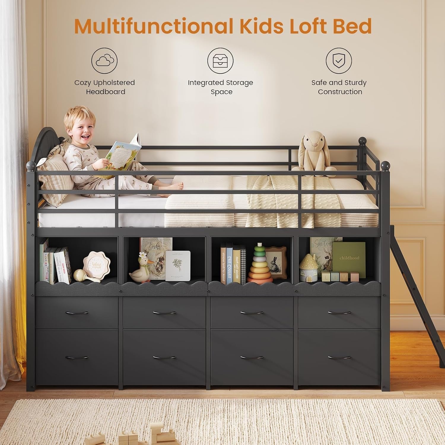 low-loft-bed-twin-size-with-8-drawers-4-bookcase-led-lights-black