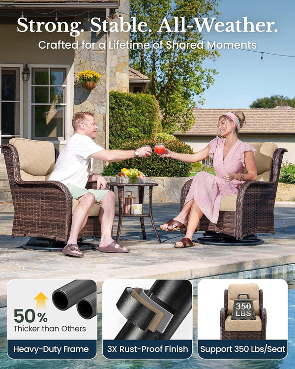5-Piece Luxury Patio Furniture Set with 6" Thick Cushions, Weather-Resistant Wicker High Back Swivel Rocker Chairs, Senior-Friendly Conversation Set for Small Porch, Deck and Sunroom, Beige(V2)6