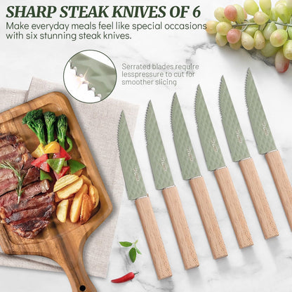 Knife Block Set, 12 Pieces Kitchen Knife Set with In-Drawer Knife Block, Stainless Steel Knife Set with 6PCS Steak Knives, Ultra Sharp Non-Stick Coating Chef Knife Set,Drawer Knife Organizer (Pink)5
