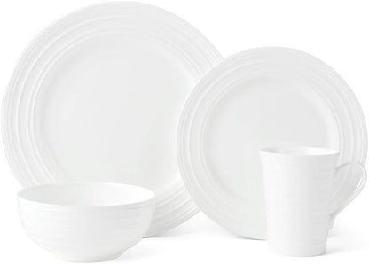 Ciara 16 Piece Bone China Dinnerware Set, Service for 4, Lightweight and Durable Plates Bowls and Mugs, Elegant White Dinnerware for Everyday Use3