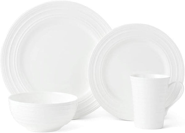 Ciara 16 Piece Bone China Dinnerware Set, Service for 4, Lightweight and Durable Plates Bowls and Mugs, Elegant White Dinnerware for Everyday Use3