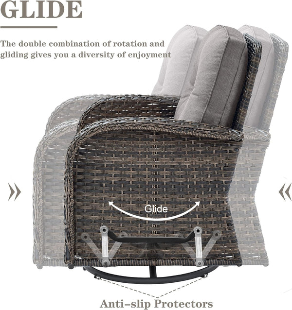 6 Piece Patio Conversation Sets - Wicker Patio Furniture Sets with Outdoor Swivel Rocker Chairs, Glider Loveseat Perfect for Patio Deck Backyard, Brown Wicker Grey Cushion6