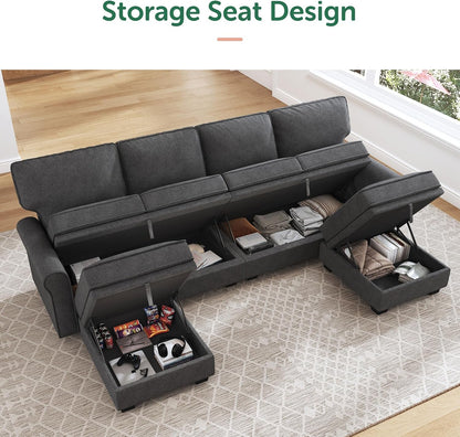 Sectional Sofa with Storage Seat U Shaped Couch with Reversible Chaise Convertible Sectional Couches for Living Room,Dark Grey3