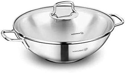 Stainless Steel Woks and Stir Fry Pans with See through Glass Lid and Non-Burning Handles, Dishwasher Safe for the Best Cooking, Products for Family, Dinners, Parties, Kitchen1