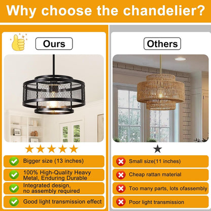 13" Dining Room Light Fixture/Chandelier over Table, No Assembly Required Modern Black Pendant Light Fixtures, Industrial Hanging Pendant Lights Fixture for Kitchen Island Dining Room Hallway Entryway2
