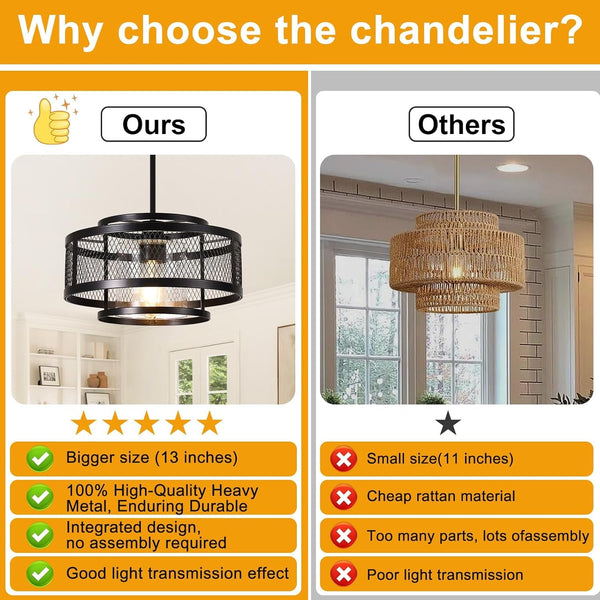 13" Dining Room Light Fixture/Chandelier over Table, No Assembly Required Modern Black Pendant Light Fixtures, Industrial Hanging Pendant Lights Fixture for Kitchen Island Dining Room Hallway Entryway2