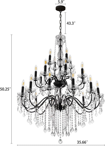 Black Chandelier Light Fixture, Luxury Maria Theresa Crystal Chandeliers for High Ceiling Foyer, 24 Lights Hanging Pendant Light for Living Room Entryway Hall Staircase Large 35.66" (Black)3