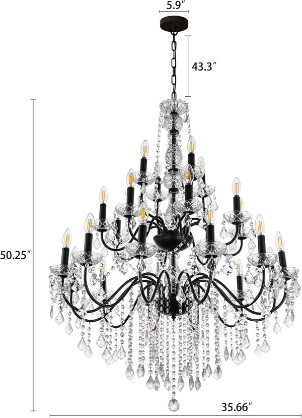 Black Chandelier Light Fixture, Luxury Maria Theresa Crystal Chandeliers for High Ceiling Foyer, 24 Lights Hanging Pendant Light for Living Room Entryway Hall Staircase Large 35.66" (Black)3