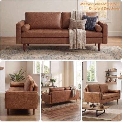 Faux Leather Sofa,70" Brown Leather Couch for Living Room4