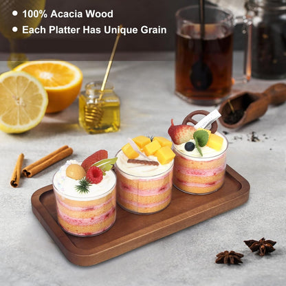 Acacia Wood Serving Tray Decor Small Cheese Charcuterie Boards Wooden Plate | Rectangle Mini Wood Tea Coffee Trays for Kitchen Bathroom Counter Appetizer Plates Party Platter Food Dish Snack Dessert Tray3