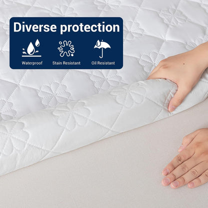 100% Waterproof Mattress Protector Queen Size, Ultra-Soft Breathable Noiseless Mattress Pad with Deep Pocket 6"-18" Depth, Oil & Stain Resistant Bed Wetting Mattress Cover Washable (White)2