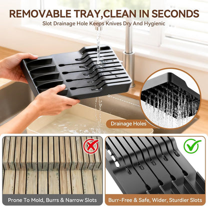 Drawer Knife Sets, 11 Pieces Kitchen Knife Set with Block | High Carbon Stainless Steel Knives with Sharpener Rod, Non Slip Ergonomic Handle, Quality Drawer Organizer, Gift Box6