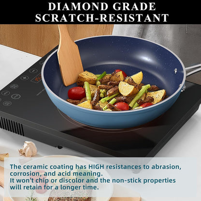 9Pc Cookware Set Healthy Duralon Blue Ceramic Nonstick Coated | Diamond Infused Scratch-Resistant, PFAS Free, Oven Safe, Induction Ready, Evenly Heats, Tempered Glass Lids, Stay-Cool Handle4