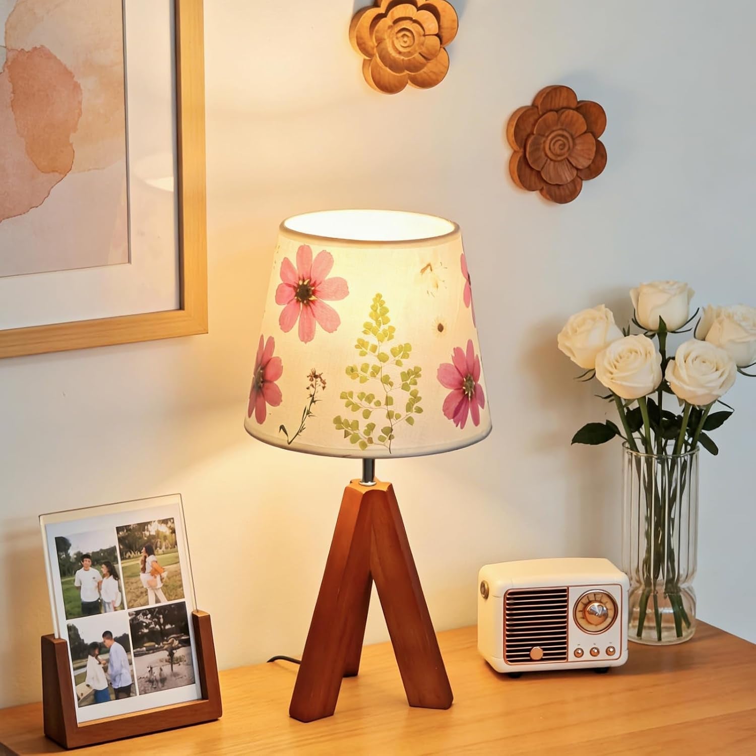 dried-flowers-tripod-table-lamp-14-17in-9w-led-dimmable-cute-bedside-lamp-with-flowers-linen-lampshade-for-nursery-bedroom-kid-room-living-room-light-brown-wooden-base