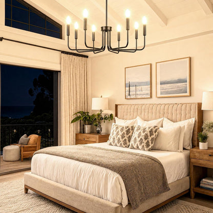 8-Light Black Chandelier, Farmhouse Hanging Light for Dining Room8