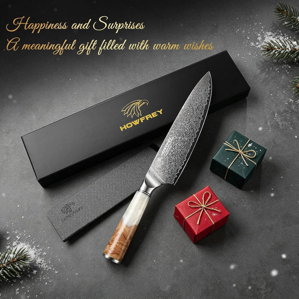 Damascus Chef Knife 8 Inch, 67-Layer Japanese Kitchen Knives Sharp VG-10 High Carbon Stainless Steel with Ergonomic Pakkawood Handles, Elegant Gift Box Packaging for Home and Kitchen2