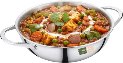Stainless Steel Wok, Tri-Ply Wok Pan 12 Inch, Kadhai without Lid, Triply Non Stick Kadai Cookware, Wide & Deep Stir Fry Woks for Cooking, All Cooktops Compatible, Dishwasher Safe1