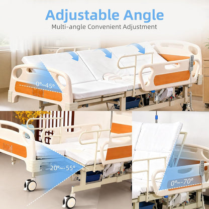 Upgrade 5 Function Full Electric Hospital Bed, Medical Bed with Lateral Tilting for Home Use, Adjustable Hospital Bed with Mattress, Locking Casters, IV Pole2