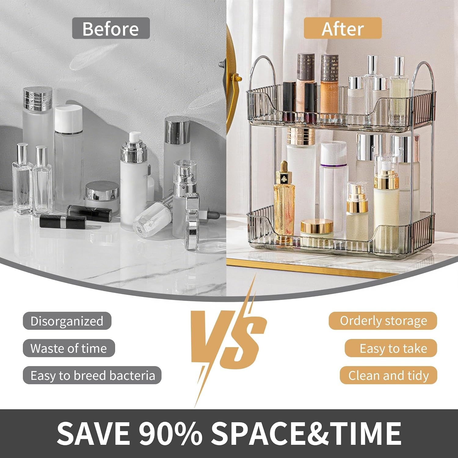bathroom-organizer-countertop-makeup-storage-skincare-cosmetic-tray-shelf-perfume-holder-rack-for-vanity-counter-large-capacity-easy-to-install-clean-2-tiers-smoky-gray