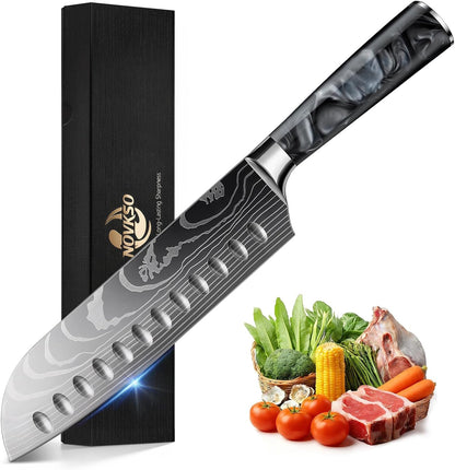 7 Inch Santoku Knife, Pretty Design, High‑Carbon Steel, Resin Handle1