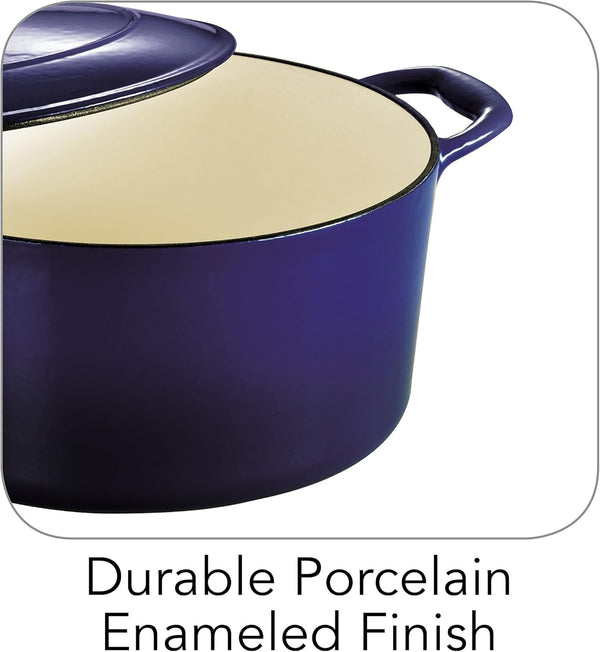 Bestow Enameled Cast Iron 5.5-Qt round Dutch Oven Pot with Lid | Great for Braising, Roasting and Bread Baking - Blue4