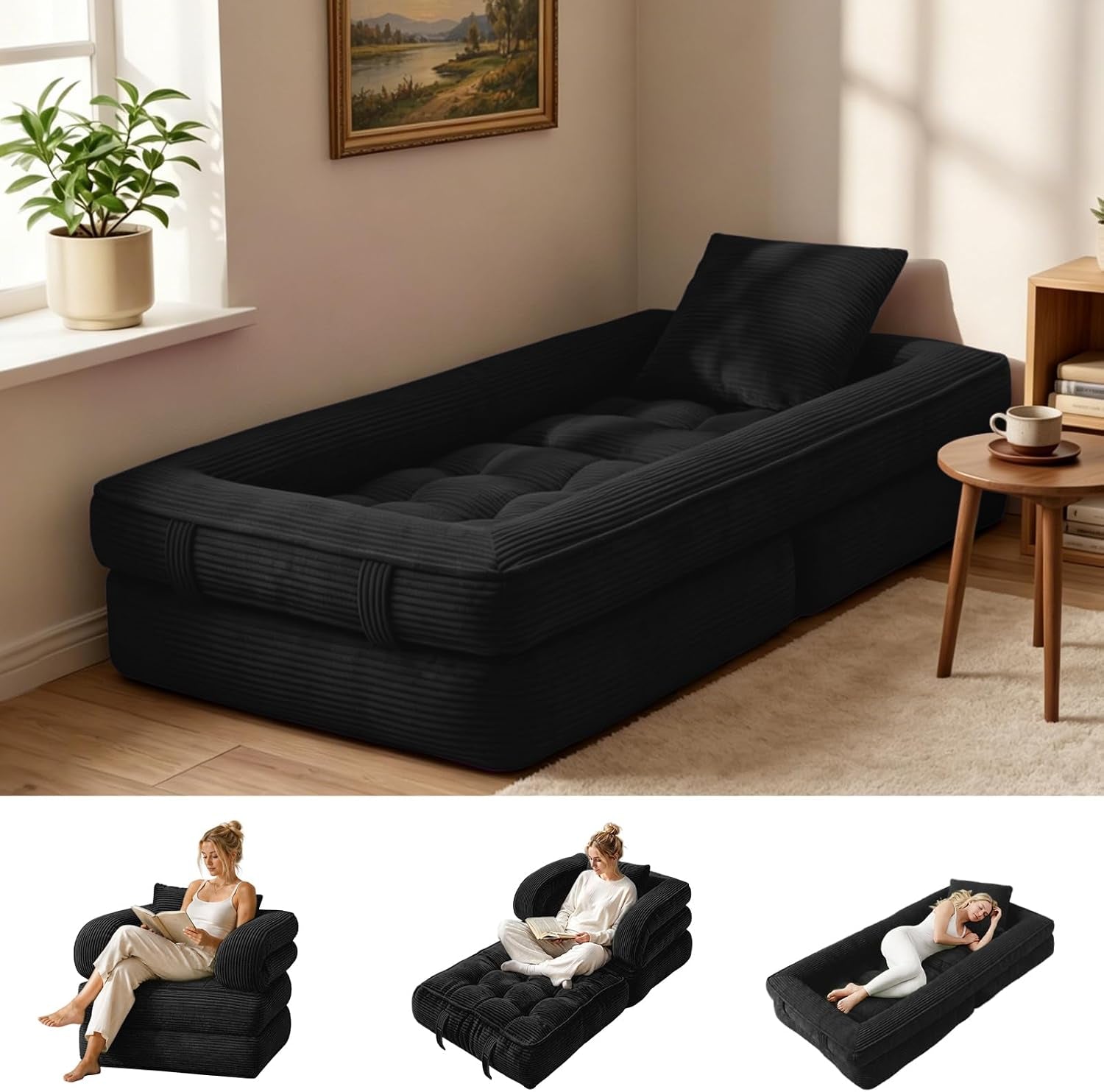 convertible-sleeper-chair-folding-sofa-bed-with-armrests-foldable-boneless-bed-3-in-1-portable-corduroy-futon-couch-floor-sofa-with-pillow-for-bedroom-living-room-black