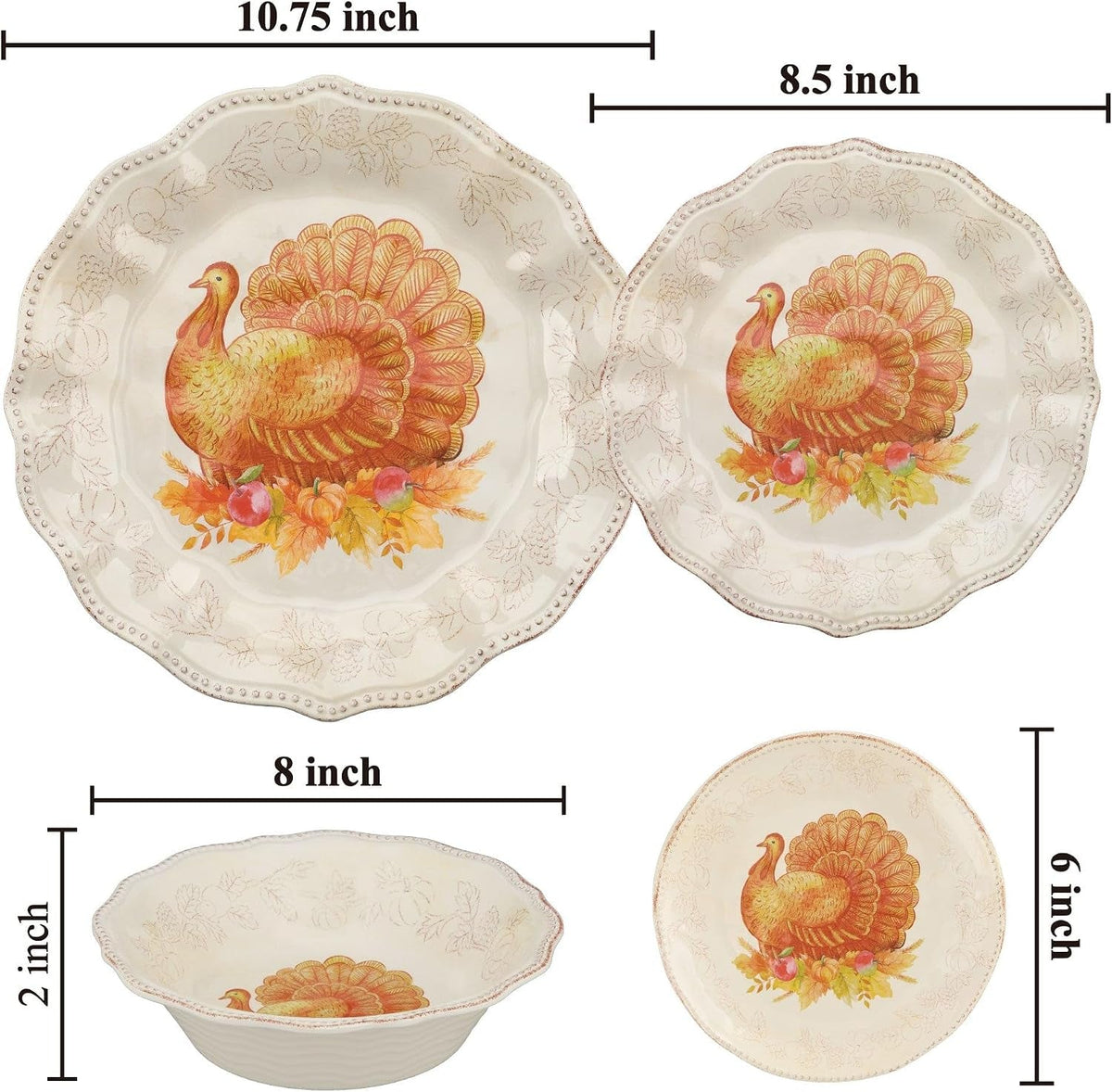 16-piece-glitter-turkey-melamine-dinnerware-sets-outdoor-dishes-set-plates-and-bowls-sets-autumn-thanksgiving-decorations-service-for-4-orange