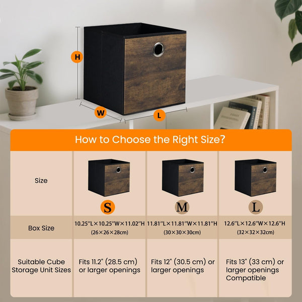 4 Pack Durable Storage Cube Bins with Wood Grain,Thickened Fabric Box,Storage Baskets for Open Shelf,Bookcase,Closet,Storeroom,Bedroom,Living Room,Nursery,Office,Dorm, 10.2X10.2X11In (Small)7