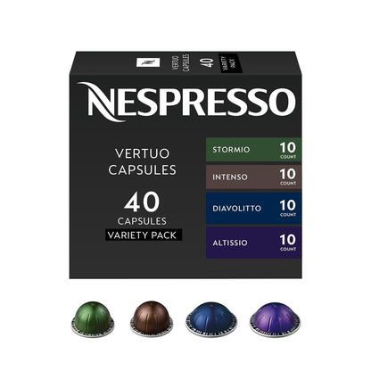 Nespresso Vertuo, Dark Assortment Variety Pack, 40-Count Coffee Pods | Capsules Dark Roast Pack of 11