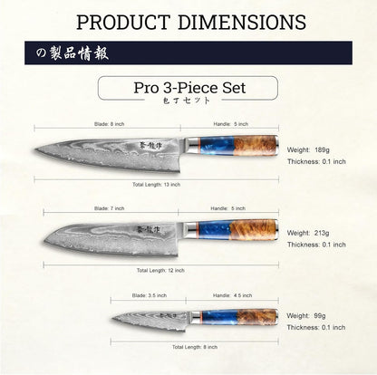 Japanese Chef Knife Set 3 Pcs, 67-Layer Damascus Kitchen Knife Set with VG10 Steel Core, Professional Sharp Damascus Knives with Ocean-Blue Ergonomic Handle, Include Elegant Cooking Gifts Box5