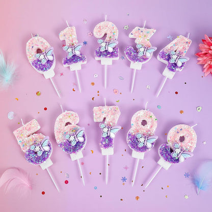 Birthday Number Candles Pink and Purple Butterfly Birthday Candles for Cake Glitter Number 1 Candle Cake Topper with Sequins for Girls and Women Anniversary Celebrations Supplies4