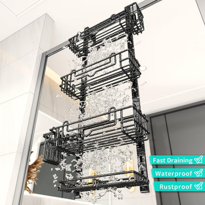 over the Door Shower Caddy - 4-Tier Hanging Shower Organizer with 22 Hooks and 2 Toothbrush Holders, No Drilling Adjustable Hanging Shelves for Bathroom - Black6