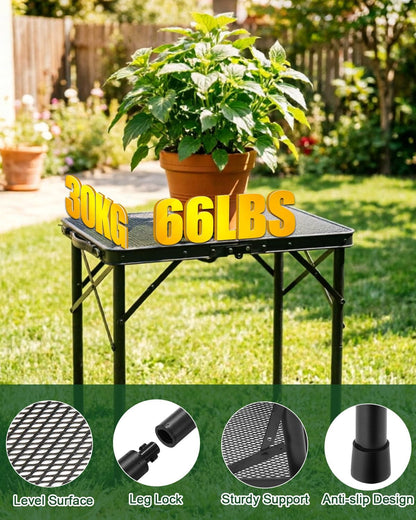 2 Ft Folding Camping Table, Adjustable Height 10.6-22 In, Small Grill Table | Black Metal Mesh,23.6 X 15.8 In,Portable & Compact for Outdoor,Indoor,Picnic,Bbq,Tailgating, with Carry Handle,66 Lb Capacity6