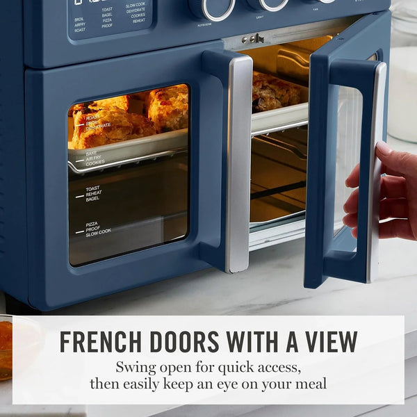 French Door Air Fryer Toaster & Convection Oven 34QT, Indigo | 12-In-1 Countertop Oven, Bake, Broil, Roast, Fits 12” Pizza, Dehydrate, Air Fry Basket, Oven Rack, Rotisserie, Blue9