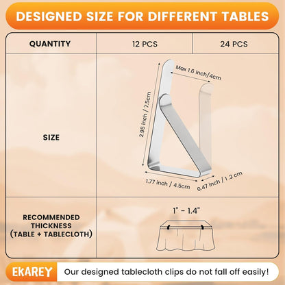 12 PCS Metal Tablecloth Clips Holder Securing Outdoor & Indoor Table Cloth | Windproof & Waterproof & Rustproof Stainless Steel Table Cover Clamps for Party, Picnic Camping, Wedding, Christmas, New Year2