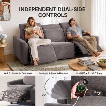 95" Power Recliner Sofa, Zero Gravity Reclining Sofa with Charging Ports, Adjustable Headrest, 3-Seater Modern Zero Wall Hugger Reclining Couches for Living Room, Pet-Friendly Fabric, Gray6
