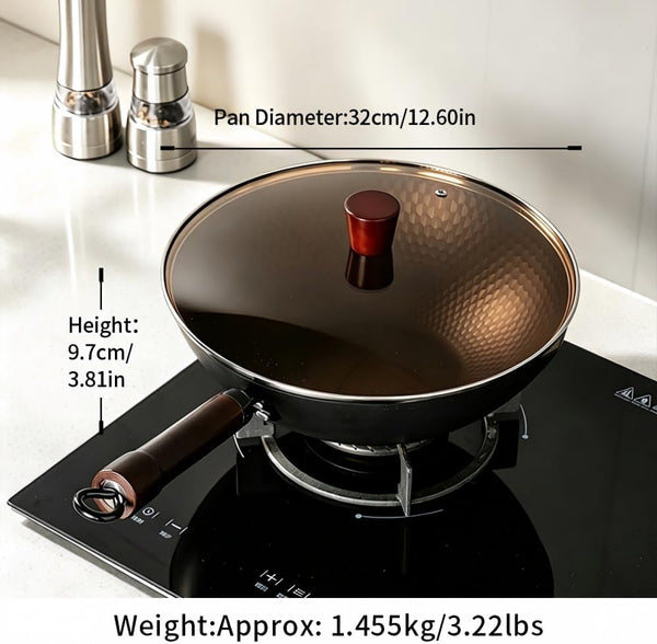 Cast Iron Wok, Frying Pan, Chinese Wok, Flat Bottom Cookware, Non-Stick Easy to Clean for Frying, Stir-Frying, Cooking, Pfoa-Free, Dishwasher Safe Compatible with All Kitchen (12.59-In)2