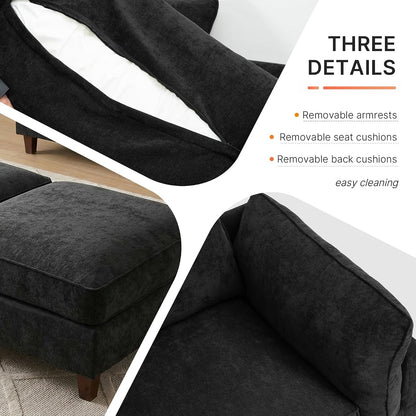 126" L Shaped Sofa with Ottoman, Sectional Couch with Deep Seat,Grey5