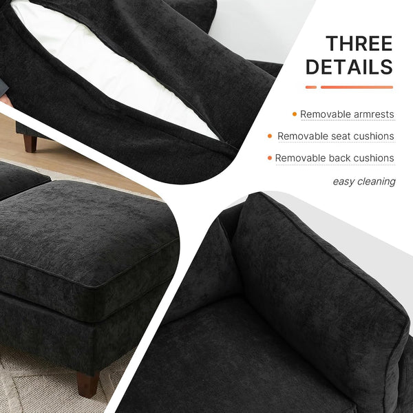 126" L Shaped Sofa with Ottoman, Sectional Couch with Deep Seat,Grey5