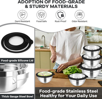 Mixing Bowls Set, Stainless Steel Salad Bowl with Lids, Black3